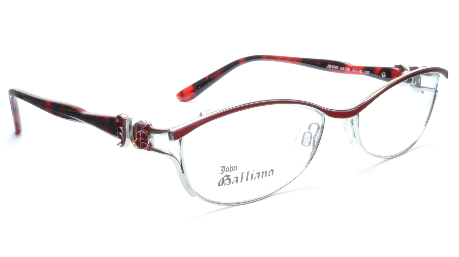 John Galliano Eyeglasses Frame JG5007 066 Metal Silver Red Italy Made 54-16-135 - Frame Bay